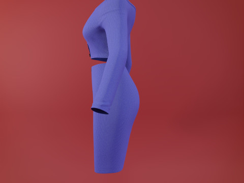 Sexy Off-Shoulder 2-Piece Set Knitted Bodycon Crop Top and Mini Skirt Female Clothing Asset 3D Model