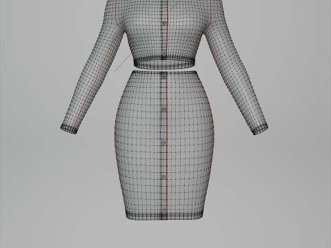 Sexy Off-Shoulder 2-Piece Set Knitted Bodycon Crop Top and Mini Skirt Female Clothing Asset 3D Model