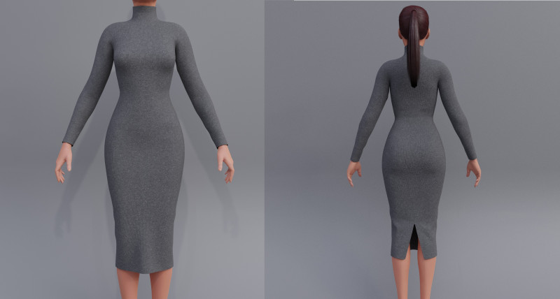 Long sleeve Turtleneck Bodycon Wool Dress 3D Female Clothing Asset 3D Model .c4d .max .obj .3ds .fbx .stl .blend 
