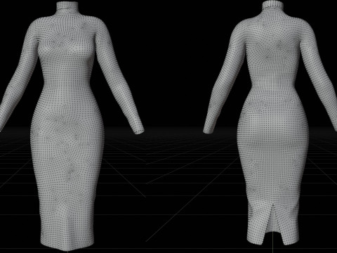 Long sleeve Turtleneck Bodycon Wool Dress 3D Female Clothing Asset 3D Model
