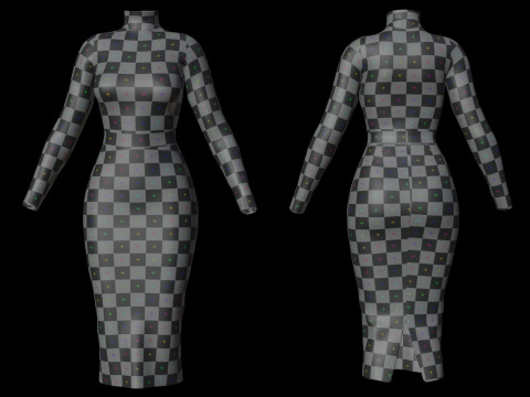 Long sleeve Turtleneck Bodycon Wool Dress 3D Female Clothing Asset 3D Model