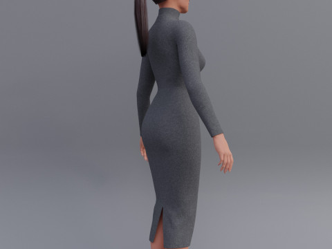 Long sleeve Turtleneck Bodycon Wool Dress 3D Female Clothing Asset 3D Model