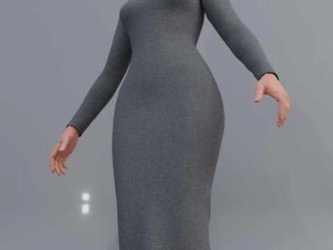 Long sleeve Turtleneck Bodycon Wool Dress 3D Female Clothing Asset 3D Model