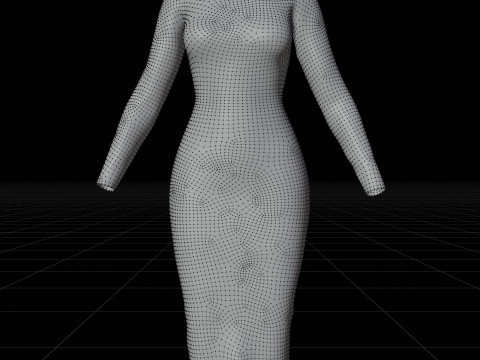 Long sleeve Turtleneck Bodycon Wool Dress 3D Female Clothing Asset 3D Model