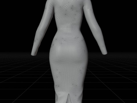 Long sleeve Turtleneck Bodycon Wool Dress 3D Female Clothing Asset 3D Model