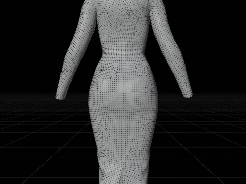 Long sleeve Turtleneck Bodycon Wool Dress 3D Female Clothing Asset 3D Model