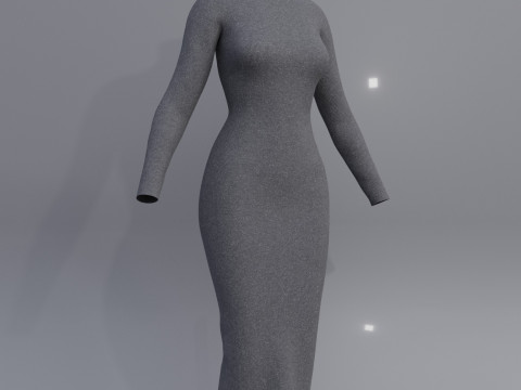 Long sleeve Turtleneck Bodycon Wool Dress 3D Female Clothing Asset 3D Model