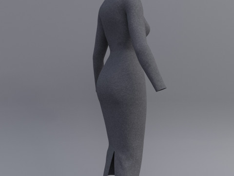 Long sleeve Turtleneck Bodycon Wool Dress 3D Female Clothing Asset 3D Model