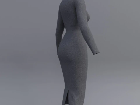 Long sleeve Turtleneck Bodycon Wool Dress 3D Female Clothing Asset 3D Model