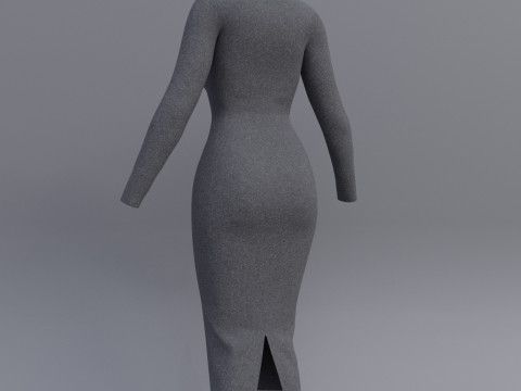 Long sleeve Turtleneck Bodycon Wool Dress 3D Female Clothing Asset 3D Model