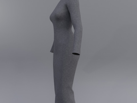 Long sleeve Turtleneck Bodycon Wool Dress 3D Female Clothing Asset 3D Model