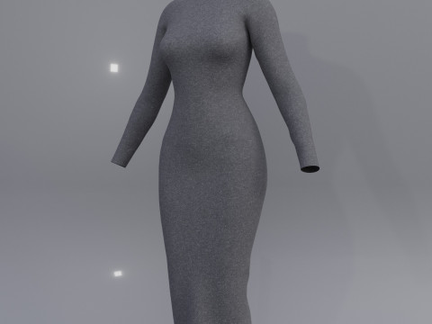 Long sleeve Turtleneck Bodycon Wool Dress 3D Female Clothing Asset 3D Model