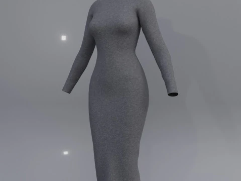 Long sleeve Turtleneck Bodycon Wool Dress 3D Female Clothing Asset 3D Model