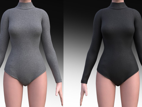 Turtleneck Bodysuit Grey Black Swimsuit 3D Female Clothing Model 3D Model