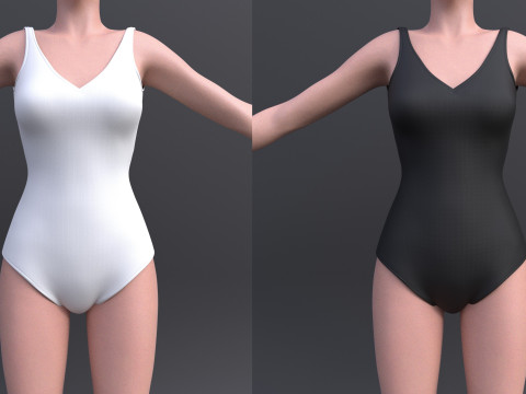 Pakaian Renang Bikini Wanita Baju Renang Monokini Hitam Putih Model 3D
