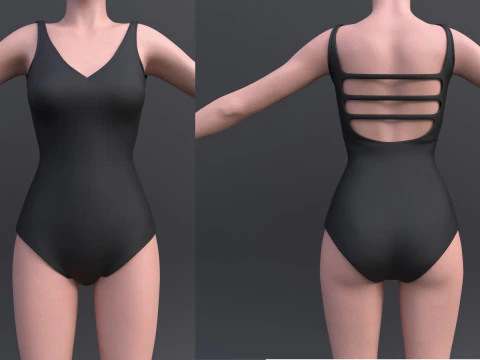 Female Bikini Swimwear Black and White Monokini Swimsuit 3D Model