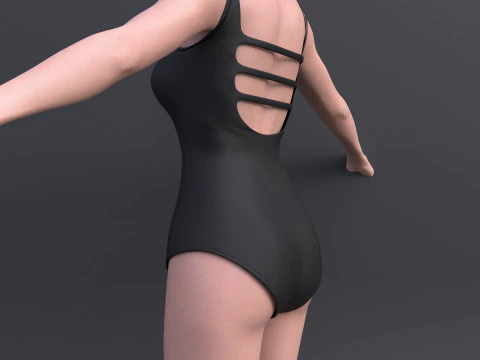 Female Bikini Swimwear Black and White Monokini Swimsuit 3D Model