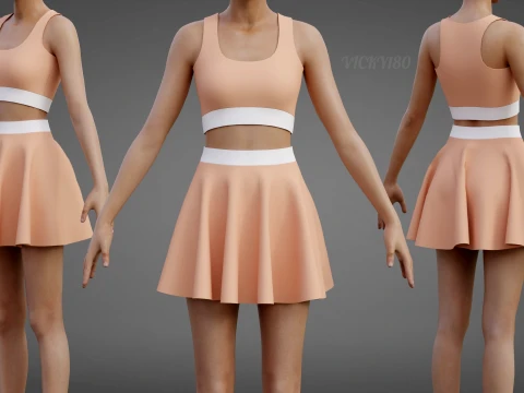 Womens Cami Tank Top and Mini Skirt Tennis Clothes - Two-Piece Sportswear Outfit Set 3D Model