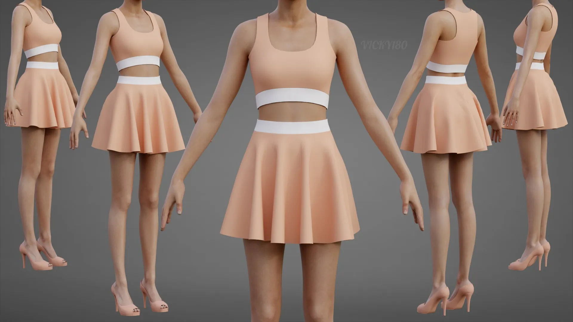 Womens Cami Tank Top and Mini Skirt Tennis Clothes - Two-Piece Sportswear Outfit Set 3D Model .c4d .max .obj .3ds .fbx .stl .blend 
