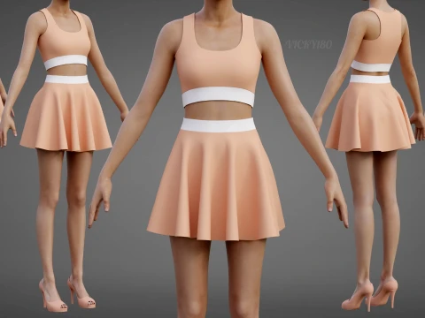 Canotta da donna e minigonna Abbigliamento da tennis - Set di abbigliamento sportivo in due pezzi Modello 3D