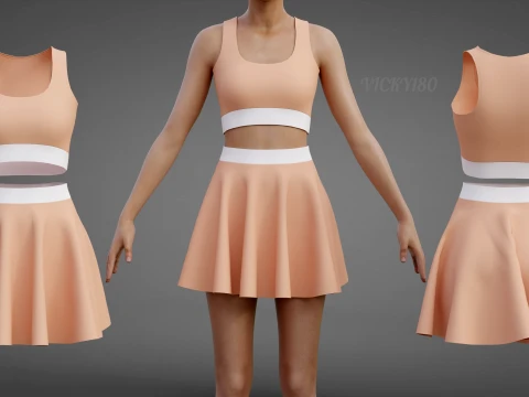 Womens Cami Tank Top and Mini Skirt Tennis Clothes - Two-Piece Sportswear Outfit Set 3D Model