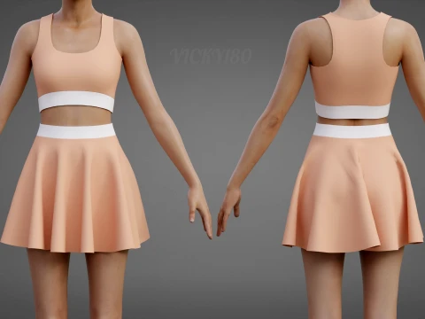 Womens Cami Tank Top and Mini Skirt Tennis Clothes - Two-Piece Sportswear Outfit Set 3D Model