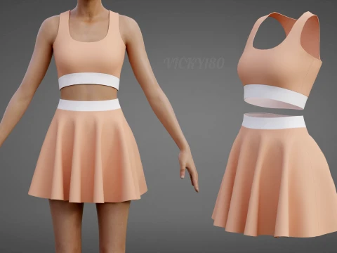 Womens Cami Tank Top and Mini Skirt Tennis Clothes - Two-Piece Sportswear Outfit Set 3D Model