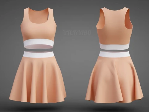 Womens Cami Tank Top and Mini Skirt Tennis Clothes - Two-Piece Sportswear Outfit Set 3D Model