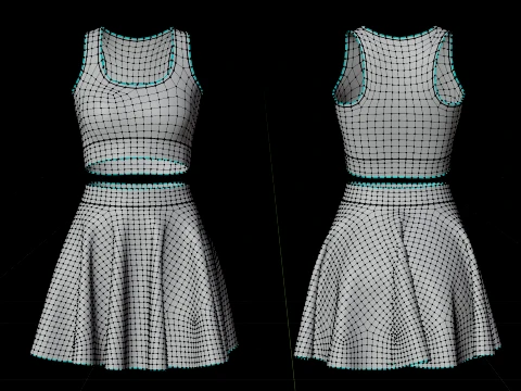 Womens Cami Tank Top and Mini Skirt Tennis Clothes - Two-Piece Sportswear Outfit Set 3D Model
