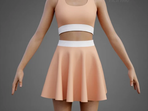 Womens Cami Tank Top and Mini Skirt Tennis Clothes - Two-Piece Sportswear Outfit Set 3D Model