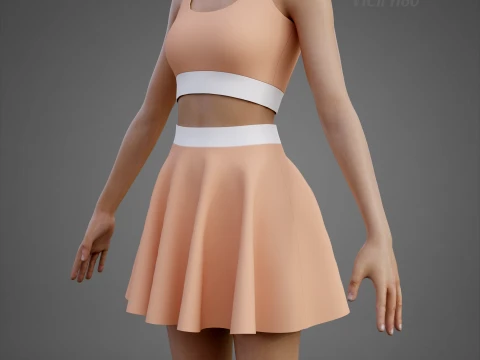 Womens Cami Tank Top and Mini Skirt Tennis Clothes - Two-Piece Sportswear Outfit Set 3D Model