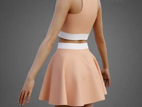 Womens Cami Tank Top and Mini Skirt Tennis Clothes - Two-Piece Sportswear Outfit Set 3D Model