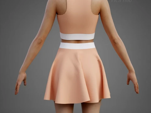 Womens Cami Tank Top and Mini Skirt Tennis Clothes - Two-Piece Sportswear Outfit Set 3D Model