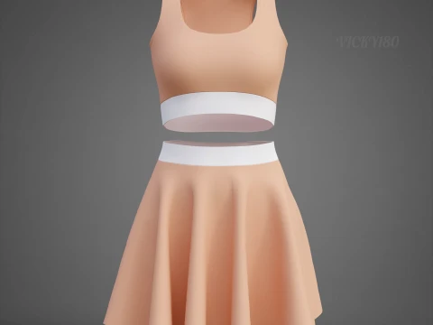 Womens Cami Tank Top and Mini Skirt Tennis Clothes - Two-Piece Sportswear Outfit Set 3D Model