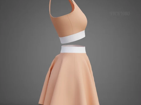 Womens Cami Tank Top and Mini Skirt Tennis Clothes - Two-Piece Sportswear Outfit Set 3D Model
