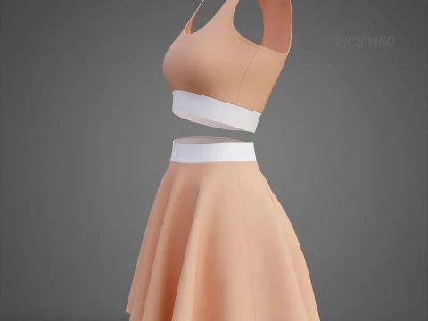 Womens Cami Tank Top and Mini Skirt Tennis Clothes - Two-Piece Sportswear Outfit Set 3D Model