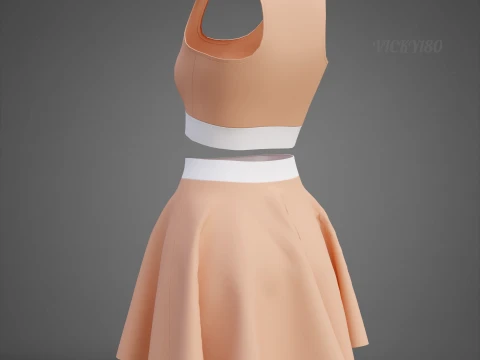 Womens Cami Tank Top and Mini Skirt Tennis Clothes - Two-Piece Sportswear Outfit Set 3D Model