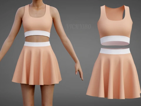Womens Cami Tank Top and Mini Skirt Tennis Clothes - Two-Piece Sportswear Outfit Set 3D Model