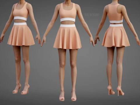 Womens Cami Tank Top and Mini Skirt Tennis Clothes - Two-Piece Sportswear Outfit Set 3D Model