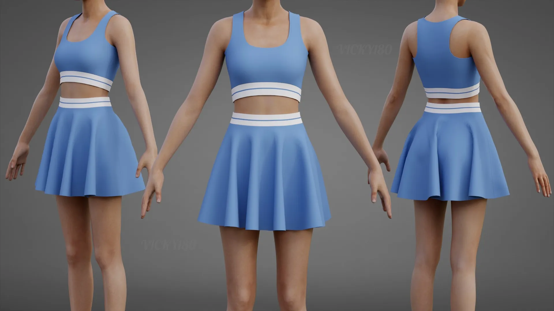 Conjunto de roupas esportivas femininas para t&ecirc;nis &ndash; suti&atilde; esportivo de cintura alta e minissaia alargada Modelo 3D .c4d .max .obj .3ds .fbx .stl .blend 