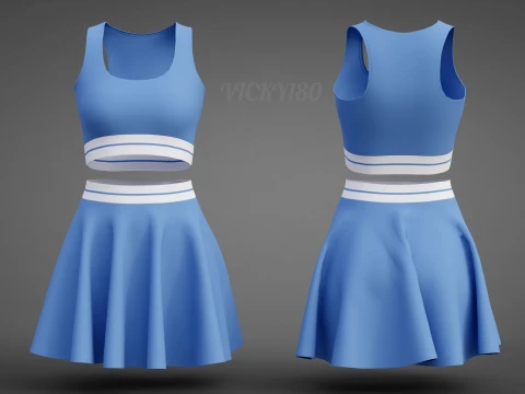 Conjunto de roupas esportivas femininas para t&ecirc;nis &ndash; suti&atilde; esportivo de cintura alta e minissaia alargada Modelo 3D