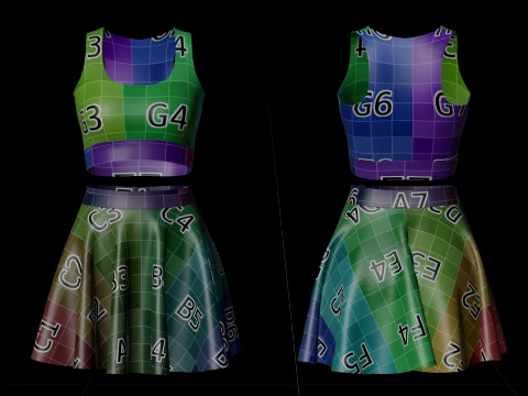 Conjunto de roupas esportivas femininas para t&ecirc;nis &ndash; suti&atilde; esportivo de cintura alta e minissaia alargada Modelo 3D