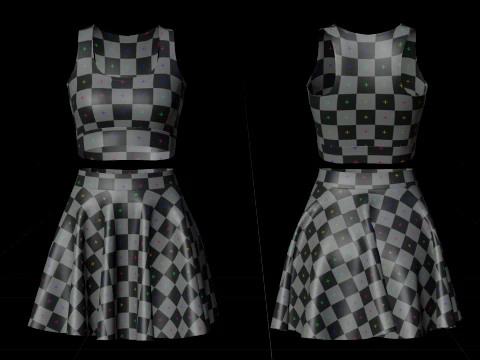 Conjunto de roupas esportivas femininas para t&ecirc;nis &ndash; suti&atilde; esportivo de cintura alta e minissaia alargada Modelo 3D