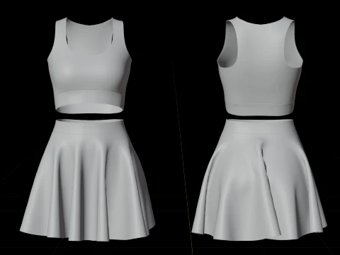 Conjunto de roupas esportivas femininas para t&ecirc;nis &ndash; suti&atilde; esportivo de cintura alta e minissaia alargada Modelo 3D