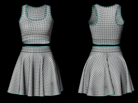 Conjunto de roupas esportivas femininas para t&ecirc;nis &ndash; suti&atilde; esportivo de cintura alta e minissaia alargada Modelo 3D