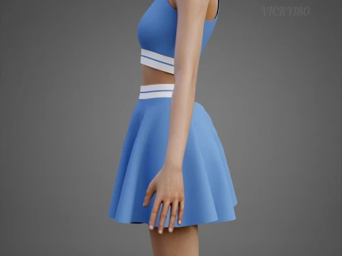 Conjunto de roupas esportivas femininas para t&ecirc;nis &ndash; suti&atilde; esportivo de cintura alta e minissaia alargada Modelo 3D