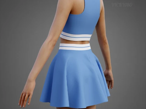 Conjunto de roupas esportivas femininas para t&ecirc;nis &ndash; suti&atilde; esportivo de cintura alta e minissaia alargada Modelo 3D