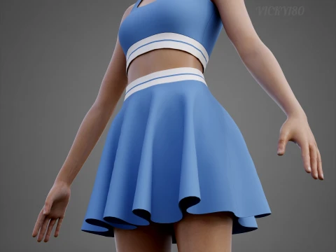 Conjunto de roupas esportivas femininas para t&ecirc;nis &ndash; suti&atilde; esportivo de cintura alta e minissaia alargada Modelo 3D