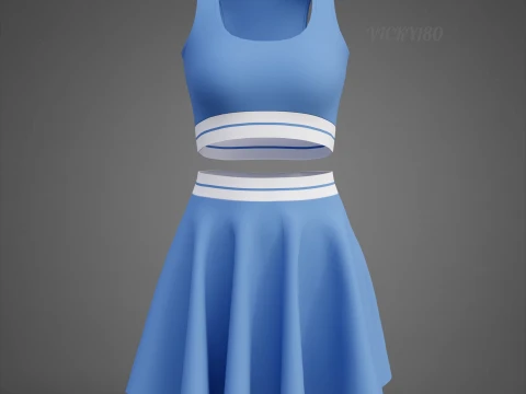 Conjunto de roupas esportivas femininas para t&ecirc;nis &ndash; suti&atilde; esportivo de cintura alta e minissaia alargada Modelo 3D