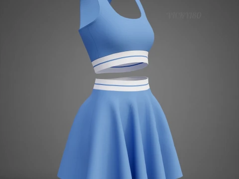 Conjunto de roupas esportivas femininas para t&ecirc;nis &ndash; suti&atilde; esportivo de cintura alta e minissaia alargada Modelo 3D